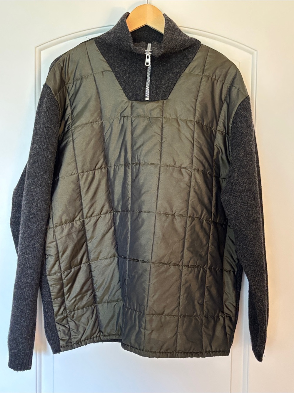 Tailor&Son Sportswear Olive Gray Wool Blend Hybrid Quarter-Zip Sweater Men’s XL